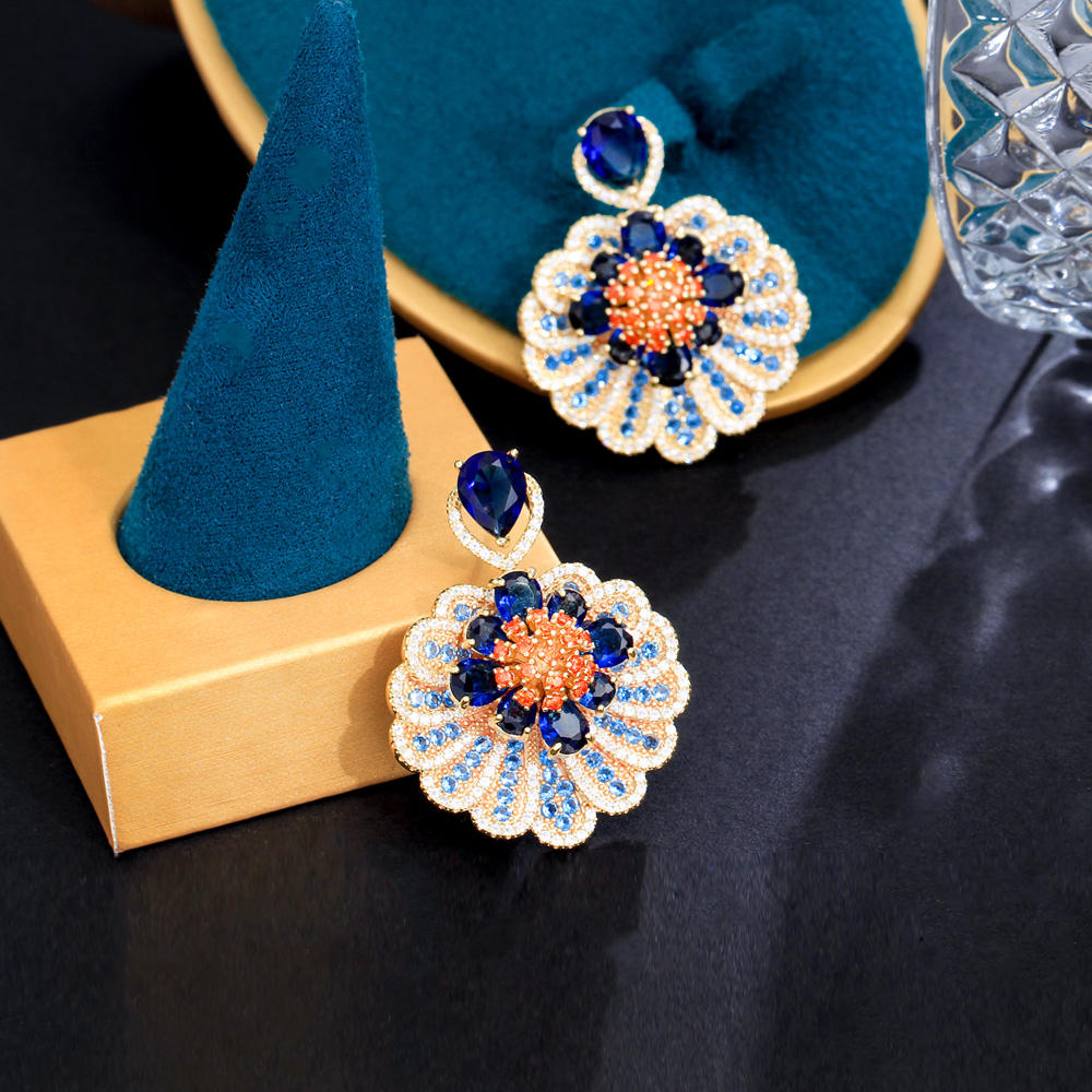 Boucles d'Oreilles  "Splendeur Bleue" plaqué Or 18k