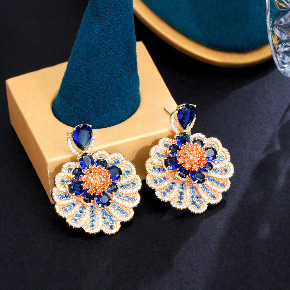 Boucles d'Oreilles  "Splendeur Bleue" plaqué Or 18k