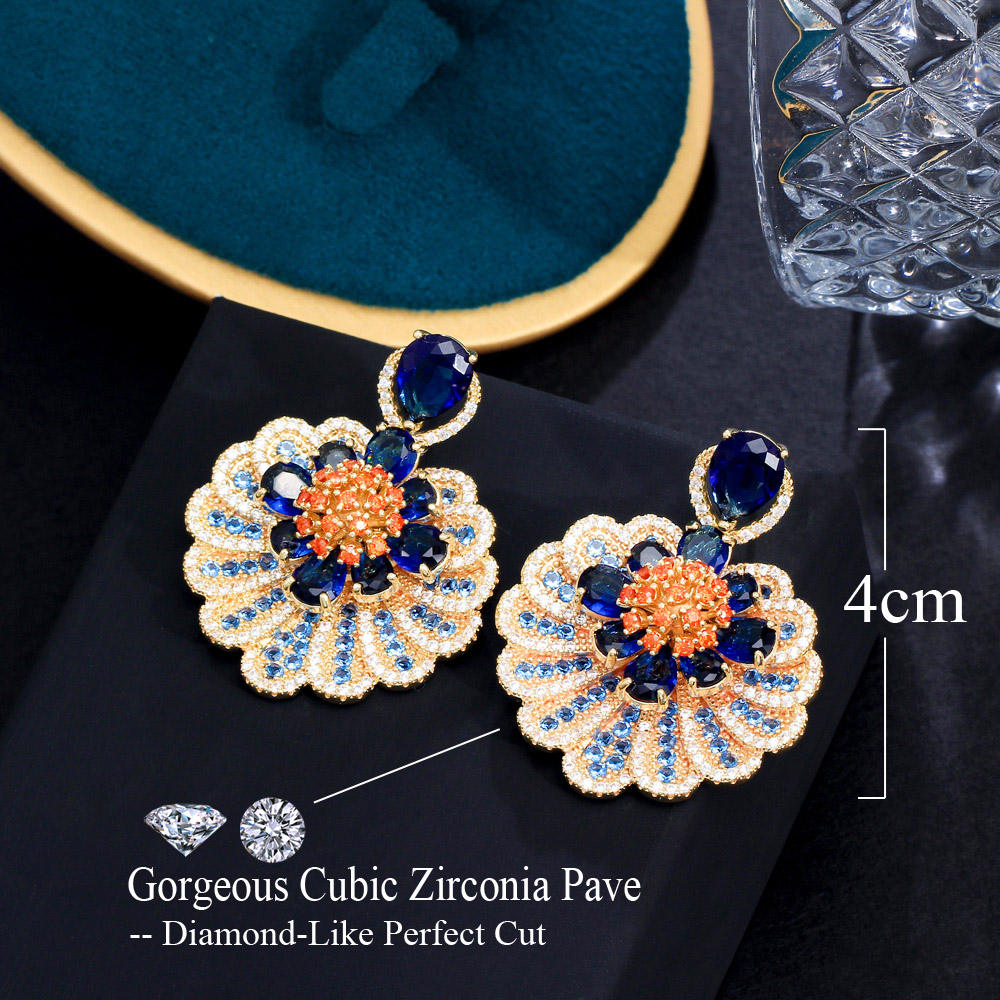Boucles d'Oreilles  "Splendeur Bleue" plaqué Or 18k