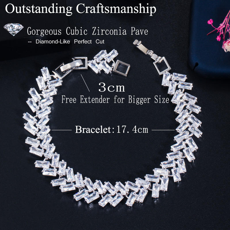 Bracelet "Feuille Cristalline"  Plaqué Or Blanc