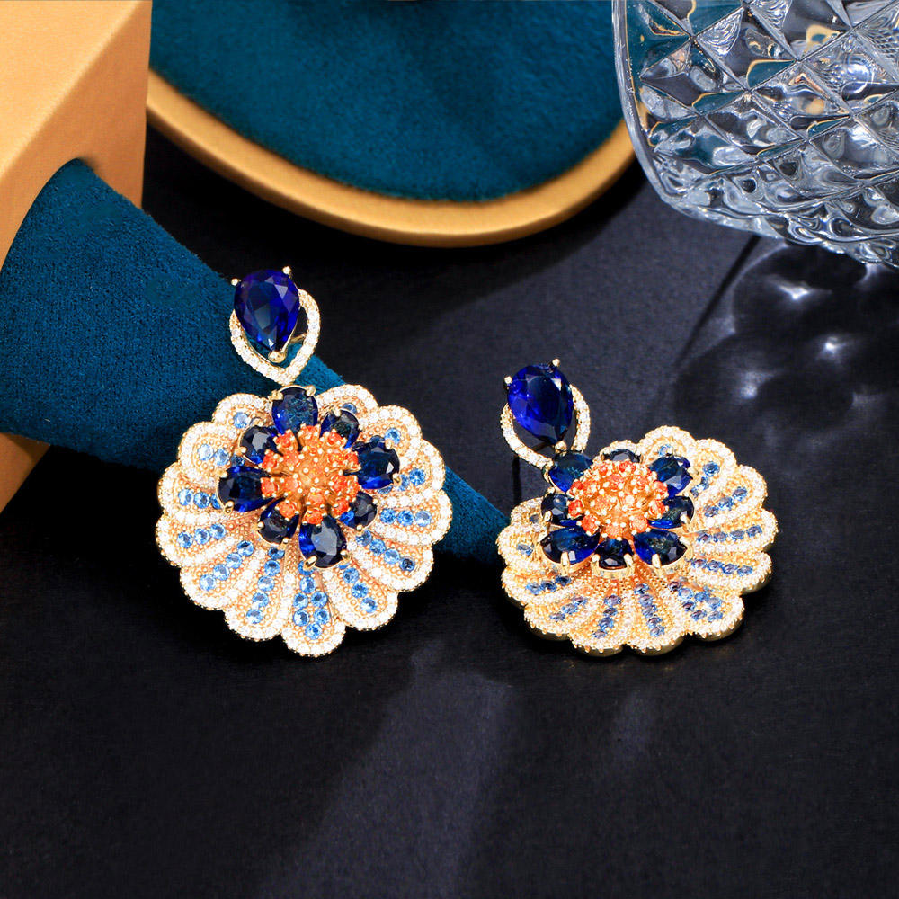 Boucles d'Oreilles  "Splendeur Bleue" plaqué Or 18k