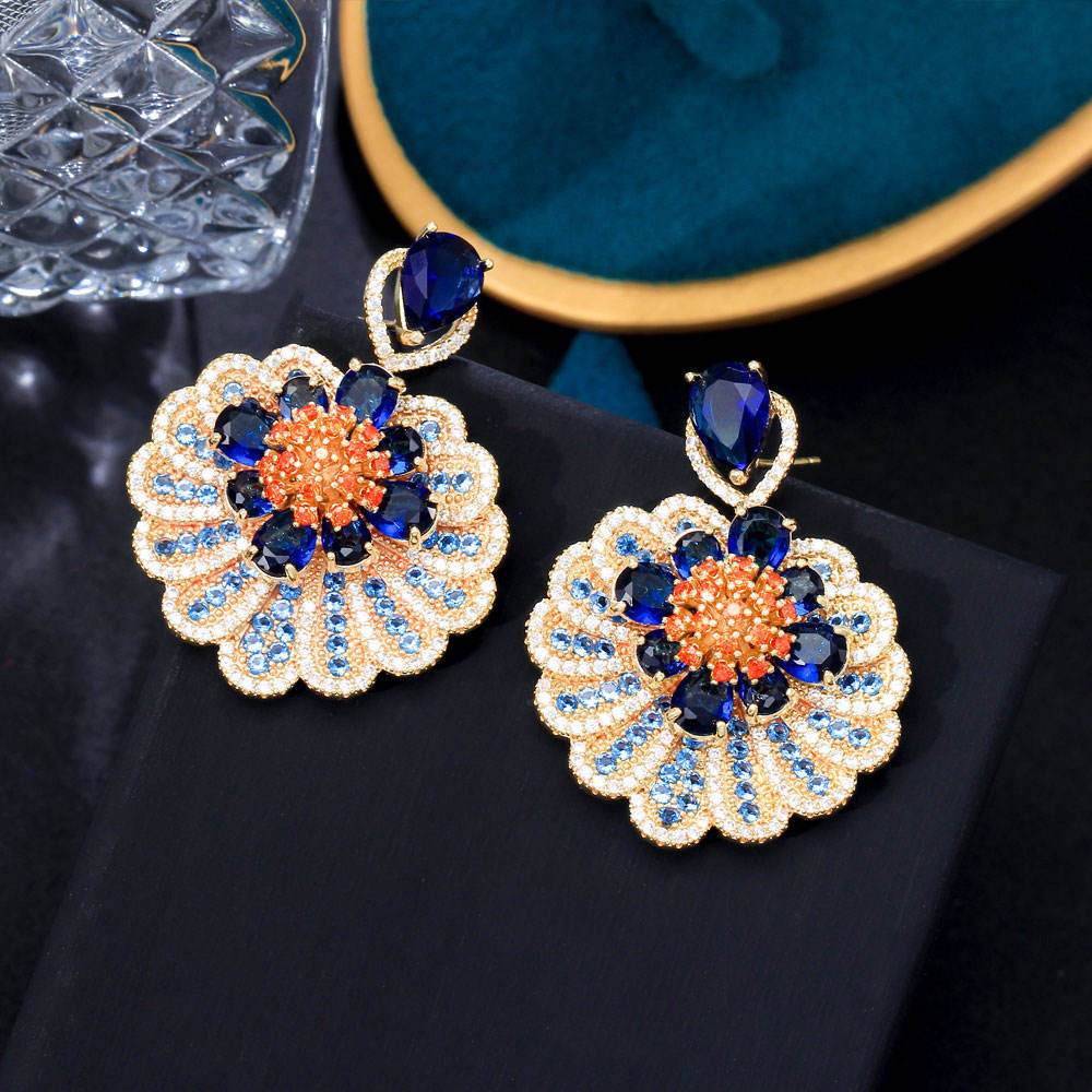 Boucles d'Oreilles  "Splendeur Bleue" plaqué Or 18k