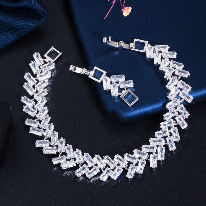 Bracelet "Feuille Cristalline"  Plaqué Or Blanc