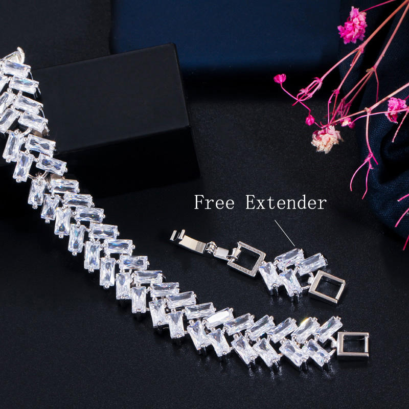 Bracelet "Feuille Cristalline"  Plaqué Or Blanc